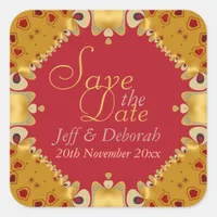 Gold & Red Hearts Save the Date Sticker