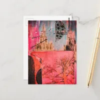 Winter Tree and Buildings Mixed Media Collage Postcard