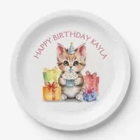 Cute Personalized Kitten in Birthday Hat  Paper Plates