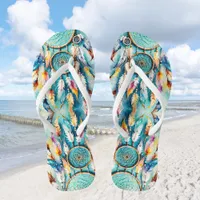 Boho American Indian Dream Catcher, watercolor  Flip Flops