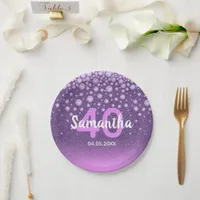 40th birthday party purple pink glitter name paper plates