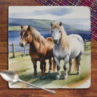 Shetland Ponies Animals Watercolor Country Kitchen Trivet