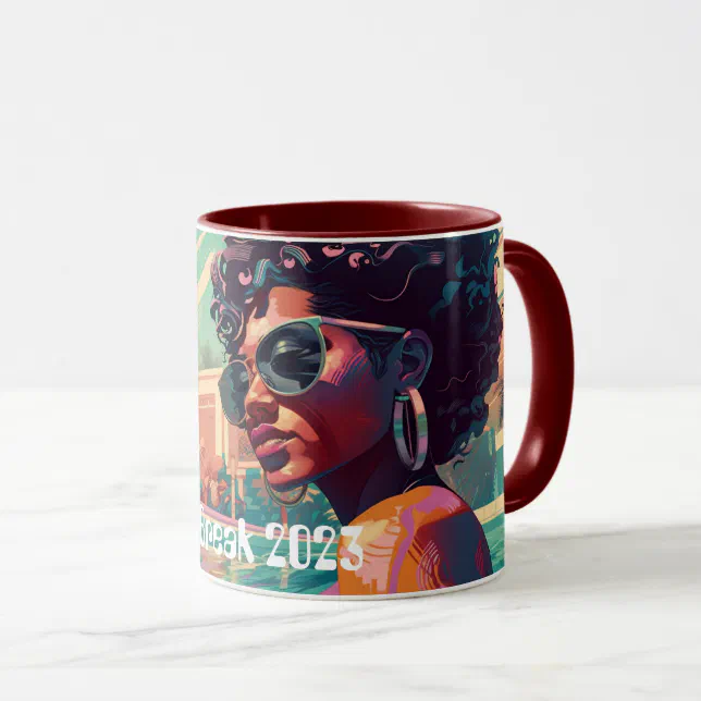 Miami Spring Break Black Woman in Pool Painting Mug