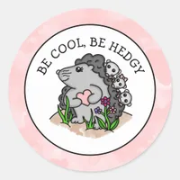 Cute Hedgehog mama and her babies and Pun   Classic Round Sticker