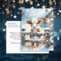 Cute Festive Cow Card Personalized Christmas