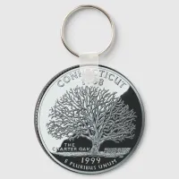 Faux Connecticut State Quarter Charter Oak Tree Keychain