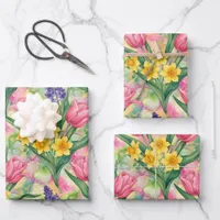 Tulips, Daffodils, Hyacinths in Alcohol Ink Style Wrapping Paper Sheets