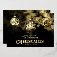 Elegant Modern Gold Black Family Christmas Party Foil Invitation