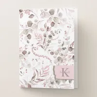Dreamy Foliage Pattern Monogram Blush ID817 Pocket Folder