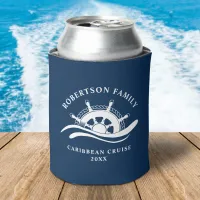 Nautical Family Cruise Ship Wheel Navy Blue Can Cooler