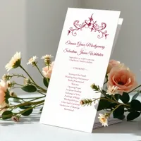 Vintage Romance Burgundy Wedding Program Card