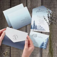 Mountain Landscape Wedding Blue ID787 All In One Invitation