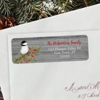 Rustic Watercolor Chickadee Christmas Return Addre Label