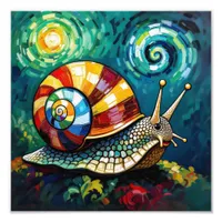 Vibrantly Colorful Impasto Whimsical Snail Photo Print
