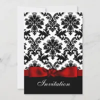 Printed ribbon Red damask  wedding invitation