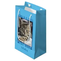World's Best Cat Mom Paw Prints Pet Photo Blue Small Gift Bag