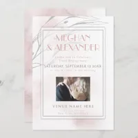 Coral Rose Watercolor Willow Branch Photo Frame Invitation