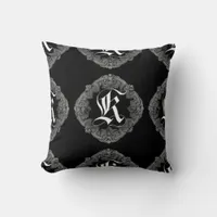 Elegant Goth Initial K Throw Pillow