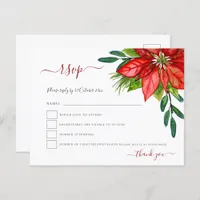 Red Poinsettia Foliage Christmas Wedding RSVP Invitation Postcard