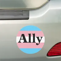 Trans Flag Ally Serif Font Round Car Magnet