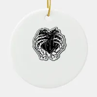 Skeleton Heart Hands Funny Playful Mood Ceramic Ornament