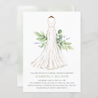 Greenery Gold Glitter Wedding Dress Bridal Shower Invitation