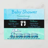 Baby Boy Train Blue Baby Shower Invitation