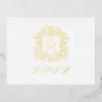 Monogram Crest Menu Wedding Gold Foil RSVP Card