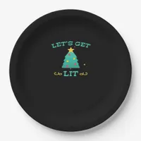 Let's Get Lit Funny Drunk Drinking Christmas Tree  Paper Plates