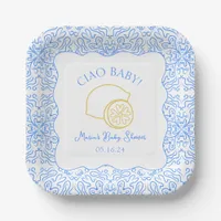 Ciao Baby! Lemon Blue Italian Baby Shower Paper Plates