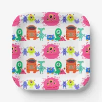 Cute Brightly Colored Monster Paper Plates