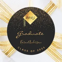 Graduation party 2025 graduate black gold cap classic round sticker