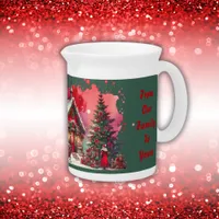 Monogram Festive Vintage Christmas on green | Beverage Pitcher