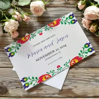 Mexican Fiesta Colorful Floral Botanical Wedding Save The Date