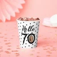 Hello 70 Black & White Dots Photo Birthday Paper Cups