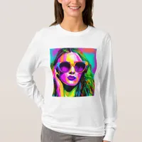 Colorful Digital Art Pretty Lady in Sunglasses T-Shirt
