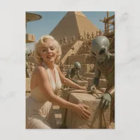 Aliens and a Pinup at the pyramid AI generated art Postcard