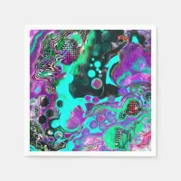 Purple, Teal, Blue, Black Colorful Abstract Fluid  Napkins