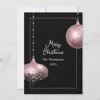 Rose Gold & Blush Pink Christmas Baubles Christmas Holiday Card