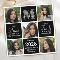 Modern Graduate 5 Photo Collage Black Graduation Announcement