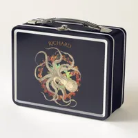 Steampunk Octopus & Clockwork Gears Personalized Metal Lunch Box