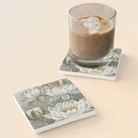 Ellis Rowan White Water Lily Vintage Flowers Stone Coaster