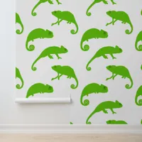 Green White Chameleon Pattern Wallpaper