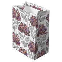 Floral Abstract Doodle Art Style Pink Purple Medium Gift Bag