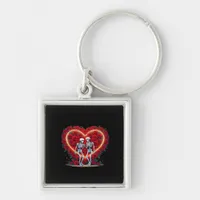 Skeleton Couple Holding Hands Inside A Heart Of Ro Keychain