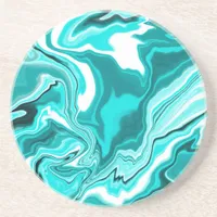 Teal, Turquoise and White Marble   Coaster
