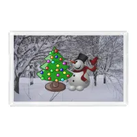 Christmas Tree, Snowman, Snow Scene Acrylic Tray