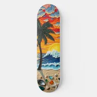 Beautiful Beach Scene with Palm Trees   Skateboard