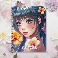 Pretty Anime Girl with Daffodils Personalized Notebook