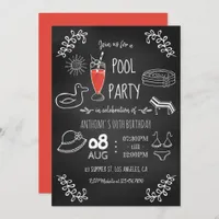 Chalkboard Summer Pool Birthday Party Invitation